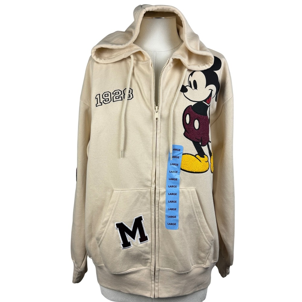 Disney Mickey Mouse Womens 1928 Ivory Full Zip Hoodie Large Character Graphics